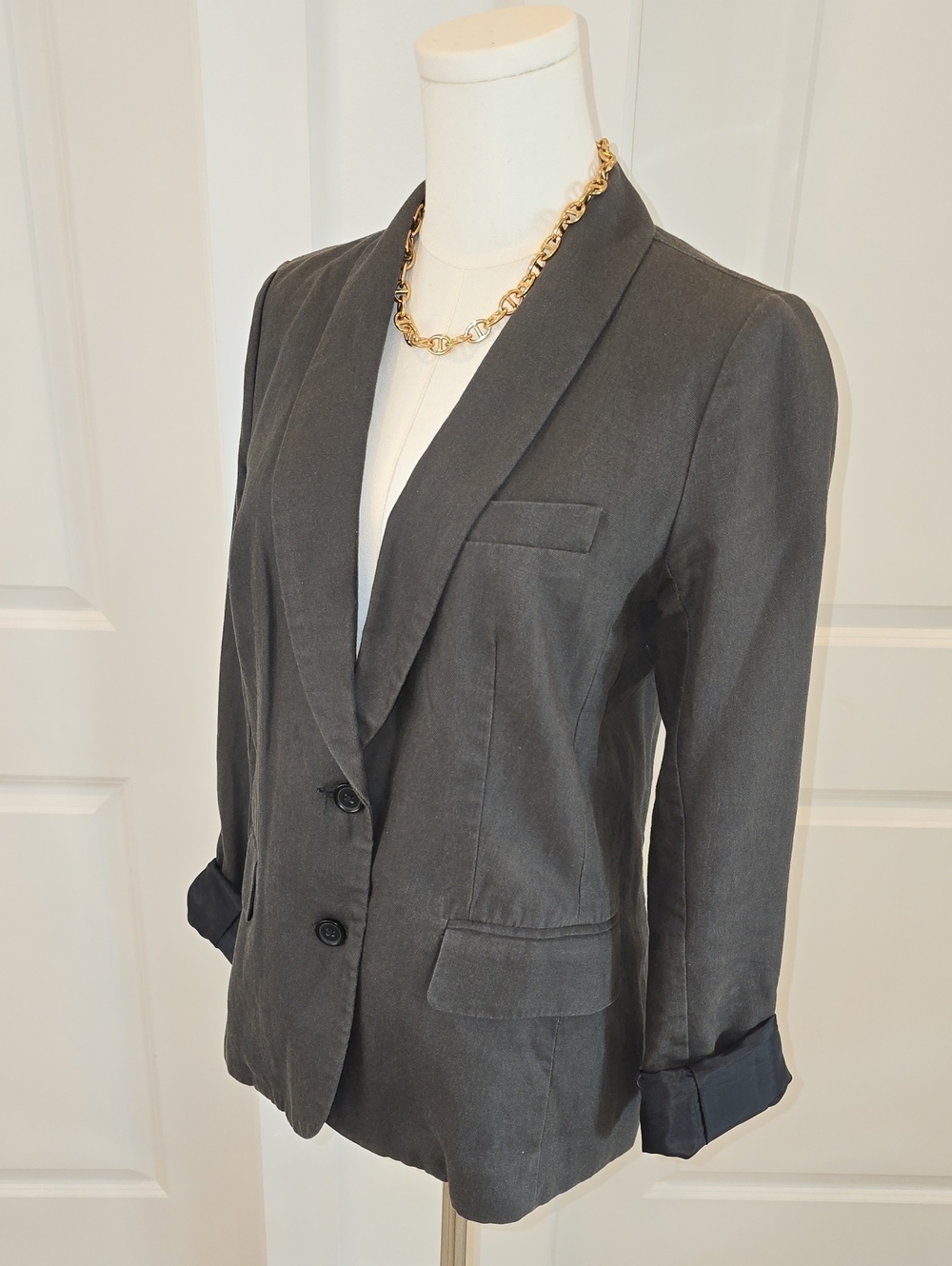 J. Crew Charcoal Linen Shawl Collar Blazer